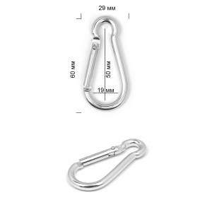 Карабин декоративный. Никель 60х29 мм